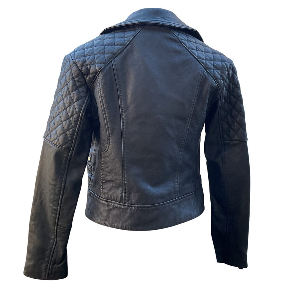 AllSaints Black Leather Moto Biker Jacket NWT Quilted Cropped Women US 2 - Picture 3 of 13
